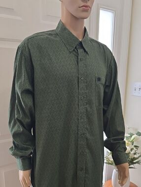CINCH BRAND MEN'S GREEN & BLUE FRONT BUTTON LONG SLEEVE COTTON SHIRT SIZE XL